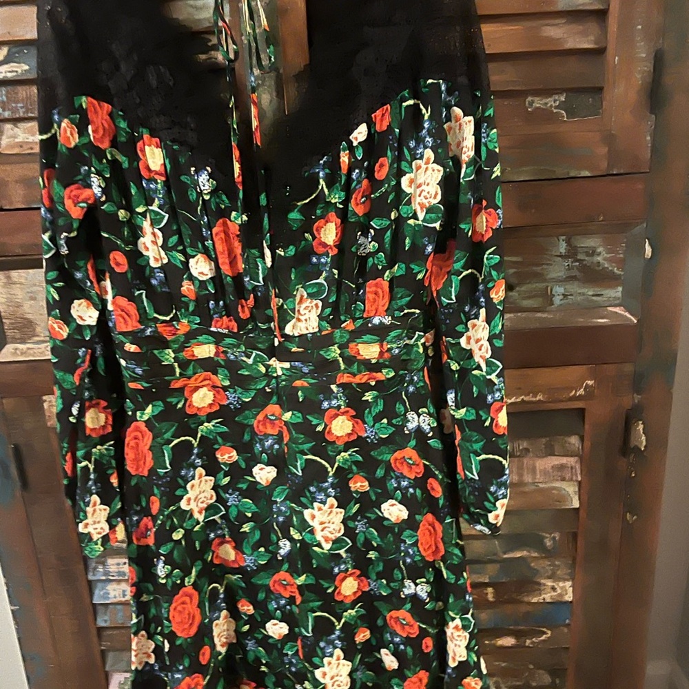 By Anthropologie Floral Lacy Dress Mini size 12 Green Boho - Picture 4 of 4